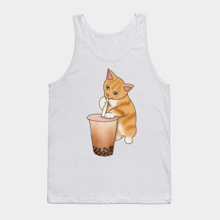 Cat Boba Tea Bubble (fluffy orange cat) Tank Top